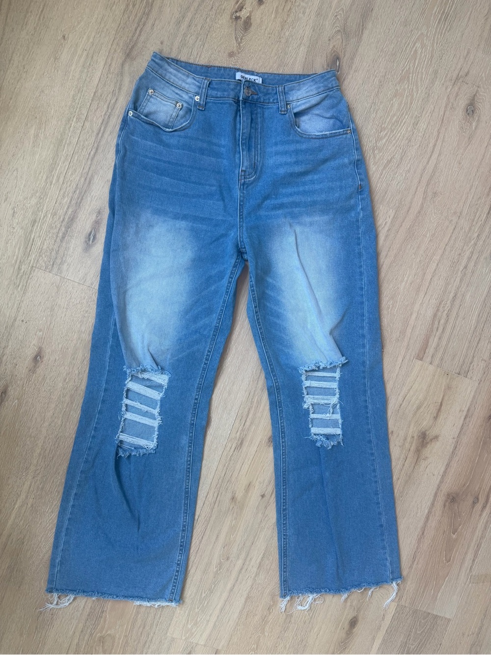 GenleCk Y2K Low Rise Bootcut Flare Jeans | Distressed Ripped | Raw Hem - Picture 2 of 6